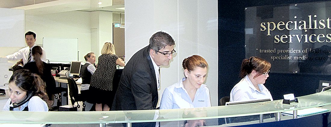 The specialist services reception desk at the Bella Vista rooms